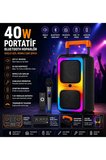 NDR-1097 Bluetooth Speaker Kablosuz Mikrofonlu Taşınabilir Şarjlı Tekerlekli Büyük Boy Party Speaker 40W Hoparlör Hafıza Kartı Usb Girişli Tws Özellikli Fm Radyolu Ses Sistemi
