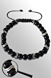 Sertifikalı Gümüş Çavuş Hematitli Siyah Obsidyen Taşı Bileklik - Ayarlamalı