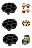 3'lü Airfryer Silikon 7 Gözlü Hava Firitözü Muffin Çörek Kek Kalıbı Yanmaz Yapışmaz