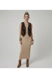 Premium Fit Kare Yaka Fitilli Triko Midi Elbise