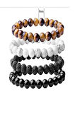 Doğal Taş 4 lü Set ( Kaplan Gözü - Beyaz Necef - Lav Taşı - Oniks )