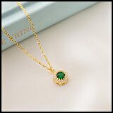 925 Ayar Gümüş Mayıs Ayı Doğum Taşı ( Emerald ) Kolye - Küpe Seti