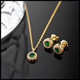 925 Ayar Gümüş Mayıs Ayı Doğum Taşı ( Emerald ) Kolye - Küpe Seti