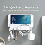 Duvar Tipi Telefon Şarj Standı, Yapışkanlı Duvar Tipi Kablo Düzenleyicili, Telefon Standı