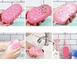 Silikonlu Sünger Hazneli  Duş, Banyo, Hamam Kesesi, Masajlı Yumuşak Duş Lifi, Silikon ve Süngerli Banyo Kesesi PEMBE