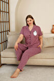Büyük Beden %100 Pamuk Düğmeli Kadın Pijama Takımı – Rahat ve Şık Gömlek Pijama Tasarımı 