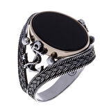 925 Ayar Gümüş Oniks Taşlı Çapa Detaylı Erkek Yüzük