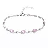 Pembe 4-6 mm Oval Zirkon Taşlı Gümüş Kadın Bileklik