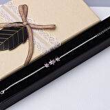 3'lü Çiçek Model Pembe Zirkon Taşlı 925 Ayar Gümüş Kadın Bileklik