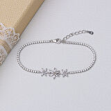 3'lü Çiçek Model Zirkon Taşlı 925 Ayar Gümüş Kadın Bileklik