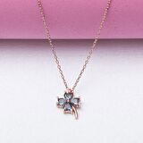 Topaz Taşlı Yonca Model 925 Ayar Gümüş Rose Rengi Kadın Kolye