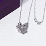 Kalem İşlemeli Kelebek Model Zirkon Taşlı 925 Ayar Gümüş Kadın Kolye