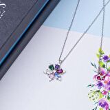 Renkli Zirkon Taşlı Lotus Çiçeği Model 925 Ayar Gümüş Kadın Kolye