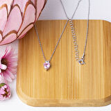 Pembe Zirkon Taşlı Kalp Model 925 Ayar Gümüş Kadın Kolye