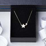 Yıldız Sedef Taşlı Gold Rengi Model 925 Ayar Gümüş Kadın Kolye