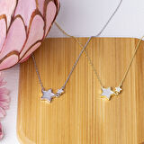 Yıldız Sedef Taşlı Gold Rengi Model 925 Ayar Gümüş Kadın Kolye