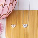 Kalp Model Sedef Pembe Zirkon Taşlı 925 Ayar Gümüş Gold Rengi Kadın Kolye