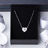 Kalp Model Sedef Pembe Zirkon Taşlı 925 Ayar Gümüş Kadın Kolye