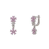 Çiçek Model Pembe Zirkon Taşlı 925 Ayar Gümüş Kadın Küpe