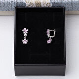 Çiçek Model Pembe Zirkon Taşlı 925 Ayar Gümüş Kadın Küpe