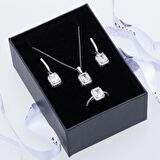 6-8 mm Baget Zirkon Taşlı 925 Ayar Gümüş 3'lü Kadın Set