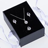 Damla Model Mistik Topaz Taşlı 925 Ayar Gümüş Kadın Üçlü Set