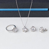 7 mm Zirkon Taşlı Lotus-Çiçek Model 925 Ayar Gümüş Üçlü Kadın Takı Seti