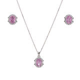 5-8 mm Pembe Oval Zirkon Taşlı 925 Ayar Gümüş Kadın 2'li Set