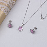 5-8 mm Pembe Oval Zirkon Taşlı 925 Ayar Gümüş Kadın 2'li Set