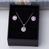 5-8 mm Pembe Oval Zirkon Taşlı 925 Ayar Gümüş Kadın 2'li Set