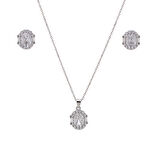 5-8 mm Oval Zirkon Taşlı 925 Ayar Gümüş Kadın 2'li Set
