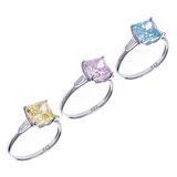 8 mm  Kare Pembe Zirkon Taşlı 925 Ayar Gümüş Tektaş Kadın Yüzük