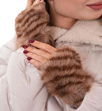 Leopar Desenli Kürklü Eldiven Peluş Süet  Yarım Eldiven