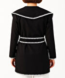 Beyaz Dikiş Detaylı Şal Yaka Kadın Hırka Kimono Style