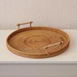Bohem Rattan Kulplu Hasır Tepsi 35, Iskandinav, Modern