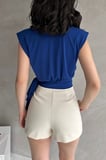 Omuzu Vatkalı Beli Kuşaklı Bluz
