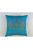 Mavi Renk Çiçek Desenli Nakışlı Yastık Kılıfı 40X40 | Kırlent Kılıfı Fermuarlı