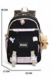 Relaxion 2144-1396 Kore Tarzı Unisex Çocuk Üçlü Set İlkokul Sırt Çantası - NKT02144-siyah-pembe-TEKEBAT