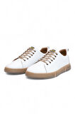 2180-LuısFıgo Hakiki Deri Üst Kalite Anatomik Tabanlı Erkek Günlük Sneakers Ayakkabı - NKT02180-BEYAZ-44