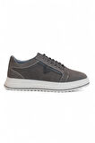 2182-Dropland Hakiki Deri Üst Kalite Anatomik Tabanlı Erkek Günlük Sneakers Ayakkabı - NKT02182-Füme-44