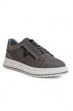 2182-Dropland Hakiki Deri Üst Kalite Anatomik Tabanlı Erkek Günlük Sneakers Ayakkabı - NKT02182-Füme-44