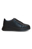 2182-Dropland Hakiki Deri Üst Kalite Anatomik Tabanlı Erkek Günlük Sneakers Ayakkabı - NKT02182-siyah-42