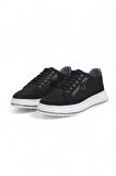2182-Dropland Hakiki Deri Üst Kalite Anatomik Tabanlı Erkek Günlük Sneakers Ayakkabı - NKT02182-siyah-nubuk-40