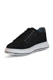 2182-Dropland Hakiki Deri Üst Kalite Anatomik Tabanlı Erkek Günlük Sneakers Ayakkabı - NKT02182-siyah-nubuk-40