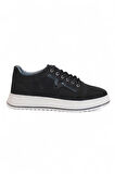 2182-Dropland Hakiki Deri Üst Kalite Anatomik Tabanlı Erkek Günlük Sneakers Ayakkabı - NKT02182-siyah-nubuk-40