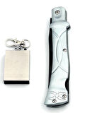 KAMP OUTDOOR  METAL ÇAKI 23 CM SIRTTAN KİLİTLİ  KEMER KLİPSLİ HEDİYE ZİPPO KİBİRT 