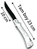 KAMP OUTDOOR  METAL ÇAKI 23 CM SIRTTAN KİLİTLİ  KEMER KLİPSLİ HEDİYE ZİPPO KİBİRT 