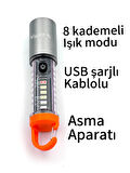 KAMP OUTDOOR ALASKA EL FENERİ  8 KADEMELİ IŞIK MOD MIKNATISLI ASMA APARATLI