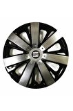 Seat Favorit Uyumlu 15 Inç Piano Black Siyah Beyaz Renkli Jant Kapağı 4 Adet