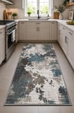 Norella Home Modern Soyut Desenli Halı 60x90 cm Mavi Gri Polyester Makinede Yıkanabilir Kaymaz Taban Dijital Baskı